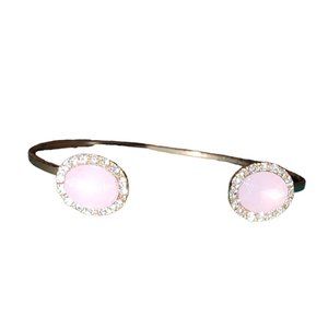 Gold Tone Cuff Bracelet with Pink Stone Ends Rhinestone Detail Fashion Jewelry
